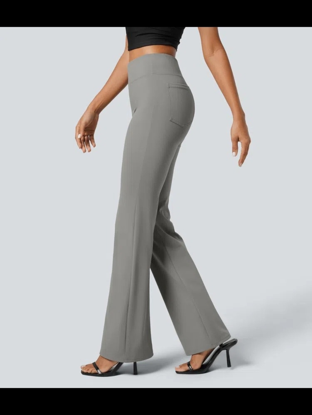 Halara Flex High Waisted Flare Work Pants Gray Petite Medium - Picture 3 of 9